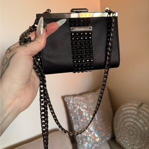 Kenneth Cole Black Satin Studded Frame Crossbody Clutch